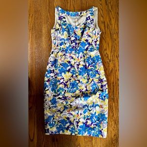 LK Bennett Blue and Yellow Floral Midi Dress
